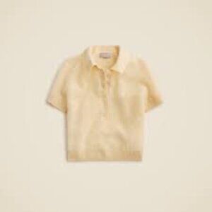 J. Crew Women's Medium Cream Brushed Cashmere Short Sleeve Sweater Polo